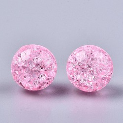 Fili di perline rotonde acriliche crackle trasparenti, Senza Buco, rosa caldo, 12mm