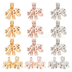 Superfindings 12 pièces 3 couleurs pendentifs de médaillon en alliage de placage de rack, éléphant, couleur mixte, 21x20x10.5mm, Trou: 3x4.5mm, 4 pcs / couleur