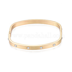 Bracelet à charnière rectangle en laiton avec strass en cristal pour femme, or, diamètre intérieur: 2-1/8x2-1/2 pouce (5.5x6.3 cm)