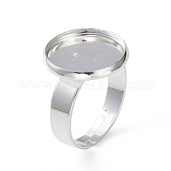 Componentes de anillos de dedo de 201 acero inoxidable ajustables, fornituras base de anillo almohadilla, plano y redondo, plata, tamaño de 7, 17~17.5mm, Bandeja: 14 mm.