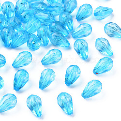 Perles en acrylique transparente, facette, larme, bleu profond du ciel, 12x8mm, Trou: 1.5mm, environ 1338 pcs/500 g