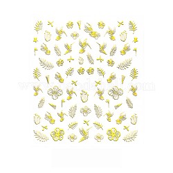 Calcomanías de uñas con lazo de caballo de mar de estrella metálica 3d pegatinas, arte de diseño de uñas autoadhesivo, para uñas uñas de los pies puntas decoraciones, oro, patrón de plantas y animales, 90x77mm