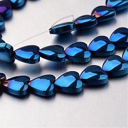 Galvanisieren unmagnetische synthetischen Hämatit Perlenstränge, Herz, in Blau Plattiert, 8x8x3 mm, Bohrung: 0.7 mm, ca. 55 Stk. / Strang, 15.7 Zoll