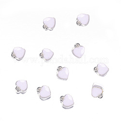 Aleación de zinc con accesorios de encantos de joyería de esmalte, corazón, Platino, blanco, 7x8mm, agujero: 1 mm
