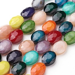 Chapelets de perles de lustre en verre plaqué, ovale à facettes, couleur mixte, 16x12x7~7.5mm, Trou: 1mm, Environ 24 pcs/chapelet, 15 pouce