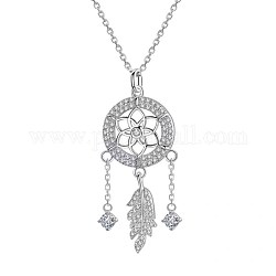 925 подвесные стерлингового серебра ожерелья, с горными хрустальными и кабельными цепями, тканая сеть / сеть, платина, кристалл