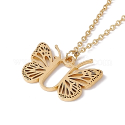 Collar con colgante de letra inicial con mariposa, joyas de acero inoxidable golden 304 para mujer., letter.u, colgante: 18x25.5x1 mm, 15.55 pulgada (39.5 cm)