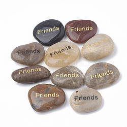 Natural River Stone Palm Stone, Pocket Stone, Nuggets with  Word Friends, 30~50x20~35x7~15mm
