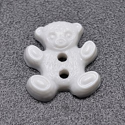 Two-Hole Plastic Buttons, Bear, White, 16x14x3.5mm, Hole: 2mm