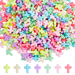 DICOSMETIC 398Pcs Opaque Acrylic Cross Beads, Mixed Color, 17x12.5x5mm, Hole: 2mm