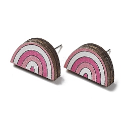 Pendientes de madera estampados para mujer., 316 con pasadores de acero inoxidable, arco iris, color de rosa caliente, 10.5x17mm