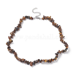 Colliers de perles en œil de tigre naturel, 304 bijoux en acier inoxydable pour femme, 15.24'' (38.7 cm)