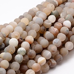 Dyed Frosted Natural Druzy Geode Agate Round Beads Strands, 8mm, Hole: 1mm, about 48pcs/strand, 15.3 inch