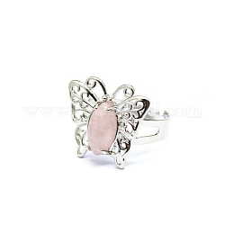 Anello da dito in quarzo rosa naturale, farfalla, farfalla: 21x21 mm