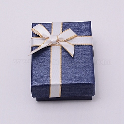 Paper Necklace Box, Flip Cover, with Ribbon, Jewelry Box, Rectangle, Marine Blue, 6.7x5.4x3.9cm