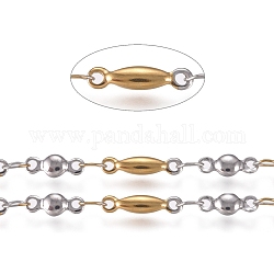 Cadenas de eslabones barras de 304 acero inoxidable, sin soldar, con carrete, acero color oro y acero, 3x8~11x2mm, aproximadamente 32.8 pie (10 m) / rollo