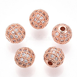 Gestell Messing Zirkonia Perlen, langlebig plattiert, Runde, Roségold, 8x7 mm, Bohrung: 2 mm