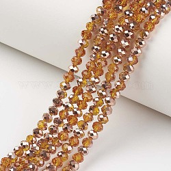 Chapelets de perles en verre transparent électrolytique, la moitié du cuivre plaqué, facette, rondelle, orange foncé, 8x6mm, Trou: 1mm, Environ 65~68 pcs/chapelet, 15.7~16.1 pouce (40~41 cm)