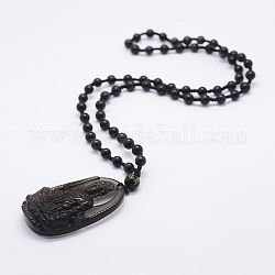 Collares con cuentas de obsidiana de brillo dorado natural, con colgantes de obsidiana natural, Buda, 23.62 pulgada (60 cm)