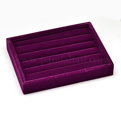 Bois parallélépipédiques bagues bijoux affiche, recouvert de velours, avec une éponge à l'intérieur, violet, 20x15x3.2 cm