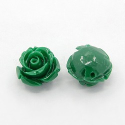 Synthetic Coral 3D Flower Rose Beads, Dyed, Green, 20x13mm, Hole: 2mm