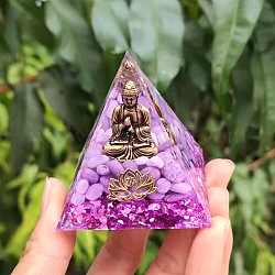 Orgonite Pyramid Resin Energy Generators, Reiki Natural Amethyst Chips and Buddha Inside for Home Office Desk Decoration, 50x50x50mm