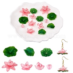 14 Stück 7 Stile Acryl-Lotus-Charm-Anhänger bunter Blumen-Blatt-Charm-Pflanzen-Charm-Anhänger für Schmuck, Ohrringe, Armbänder, Basteln, Mischfarbe, 30 mm, Bohrung: 1.5 mm