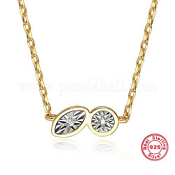 925 Sterling Silver Leaf Pendants Necklaces, with Clear Cubic Zirconia, Real 18K Gold Plated, 15.75 inch(40cm)