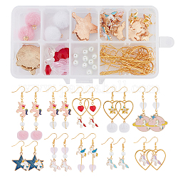 SUNNYCLUE DIY Unicorn Earrings Making Kits, Including Brass Earring Hooks, Alloy Enamel & Brass Enamel  & Faux Mink Fur Covered Pendants, Transparent Glass Beads, Mixed Color