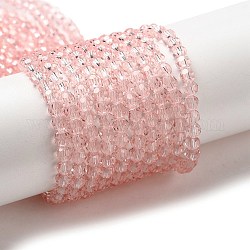 Chapelets de perles en verre transparente  , facetté (32 facettes), ronde, rose brumeuse, 4mm, Trou: 0.7mm, Environ 94~96 pcs/chapelet, 14.17~14.37 pouce (36~36.5 cm)