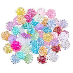 Superfindings 192pcs 24 style perles en plastique abs transparentes et opaques, la moitié foré, fleur, couleur mixte, 15x16x6.5mm, Trou: 1.2mm, 8 pièces / style