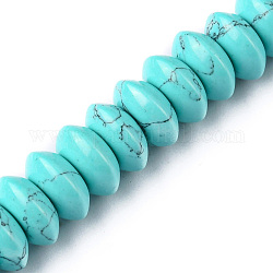 Filo di perline turchesi sintetici, perline del piattino, rondelle, 12x5.5~6.5mm, Foro: 1.2 mm, circa 33pcs/filo, 7.80~8.82 pollice (19.8~22.4 cm)