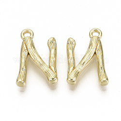 Alloy Pendants, Cadmium Free & Nickel Free & Lead Free, Bamboo Initial Letter, Real 18K Gold Plated, Letter.N, N:16.5x10.5x3mm, Hole: 1.5mm
