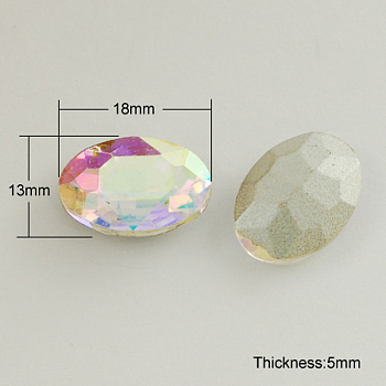 Diamante de imitación de cristal en punta, espalda plateada, facetados, oval, colorido, 13x18x5mm