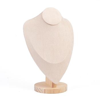 Necklace Bust Display Stand, with Wooden Base, Linen, 19x30.9cm