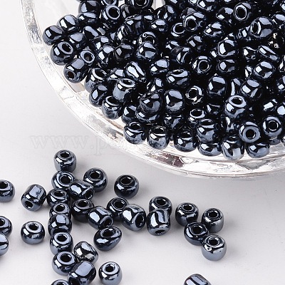 Glass Seed Beads, Black, round - Opaque, Size: about 4mm, hole 1.5