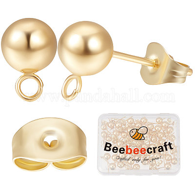 Wholesale Beebeecraft 1 Box 50Pcs Ball Stud Earring Findings 24K Gold  Plated Stud Earring Post with Loops Ball Ear Pin Component 9x6mm for  Wedding Mother's Day Valentine's Day DIY Earring Making 