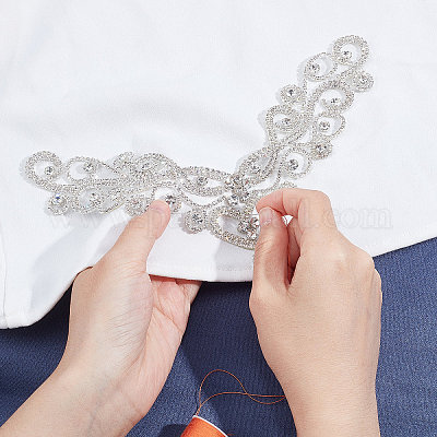 1pc Embroidery Appliques V-neck Collar Iron Sew On Patch For Wedding Bridal  Clothes Dress Decoration DIY Crafts