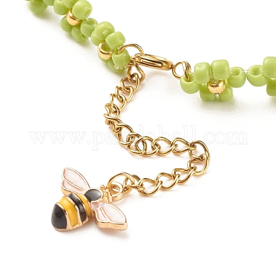 Crystal Flower and Enamel Bee Necklace in Gold