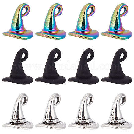 SUNNYCLUE 1 Box 60Pcs 3 Style Wizard Hat Charms Witch Hat Charm Halloween Imitation Black Magic Hats Charms Antique Silver Rainbow Gothic Miniature Hat Charms for DIY Making Charms Craft Home Decor FIND-SC0004-19-1
