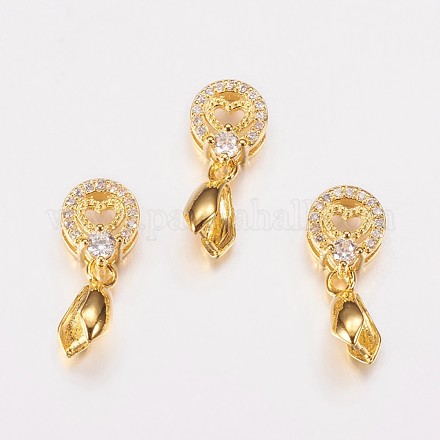 Long-Lasting Plated Brass Micro Pave Cubic Zirconia Ice Pick Pinch Bails ZIRC-F069-04C-G-1