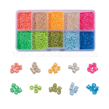 8000Pcs 10 Colors Fluorescent Color Glass Bugle Beads SEED-YW0001-32-1