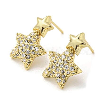 Boucles d'oreilles pendantes en laiton plaqué étoile EJEW-F331-25G-1