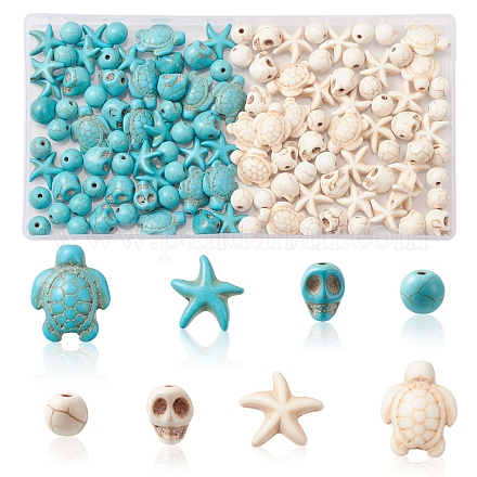 130 Stück 8 Stile gefärbte synthetische türkisfarbene Perlen G-FS0005-69-1