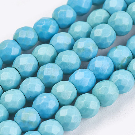 1 Strand Faceted Natural Howlite Round Beads Strands X-TURQ-L017-4mm-02B-1