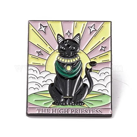 女教皇の言葉エナメルピン  バックパックの服のための猫のタロット合金バッジ  電気泳動黒  星の模様  30.5x25.5x1.5mm  ピン：1mm JEWB-H007-18EB-1
