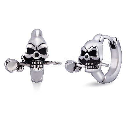 316 Stainless Steel Skull with Rose Hoop Earrings for Men Women EJEW-SZ0001-94-1