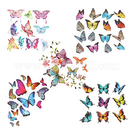 OLYCRAFT 5 Sheets/About 55Pcs 5 Style Butterfly Heat Transfer Decals Colorful Butterfly Iron on Patches PET Heat Transfer Film for DIY T-Shirt Jeans Pillow Clothing Decoration Garments Accessories DIY-OC0010-01-1
