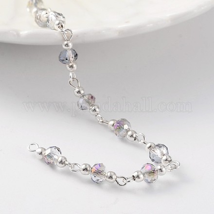 Silver Color Plated Brass Handmade Glass Beaded Chains AJEW-JB00204-01-1