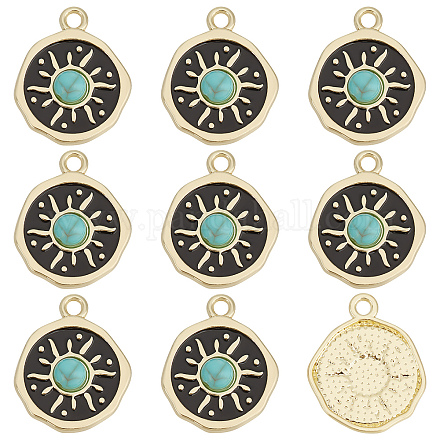 SUNNYCLUE 1 Box 25pcs Turquoise Charm Sun Charms Flat Round Turquoise Charms Bulk Celestial Lucky Healing Energy Charm for Jewelry Making Charms DIY Necklace Earrings Bracelets Adult Craft Supplies FIND-SC0003-84-1